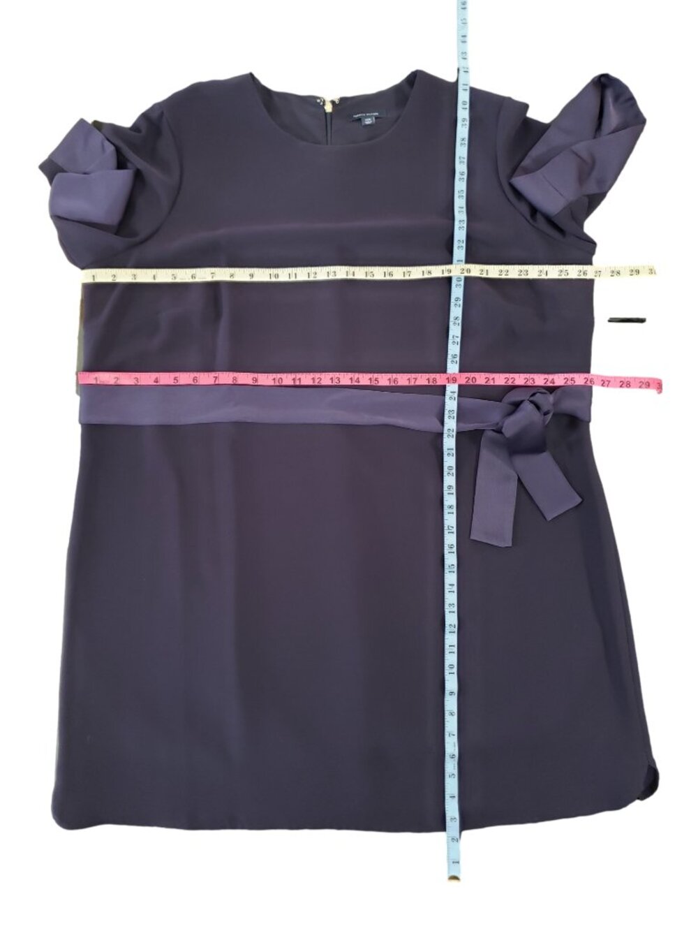 Tommy Hilfiger Navy Blue 22W Shift Dress Black Lace Hem Tie Waist - Picture 7 of 9